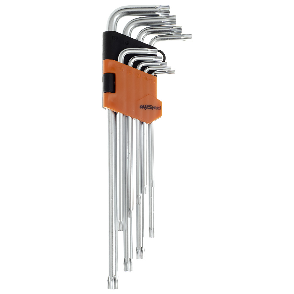 набор ключей Г-образных TORX с отверстием экстрадлинных TH10-TH50 AV Steel 9 предметов